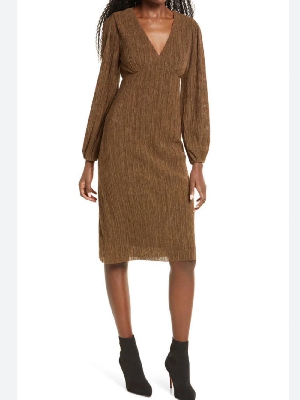 All in Favor Plisse Empire Waist Midi Autumn Wedding Guest Formal Cocktail Dress
